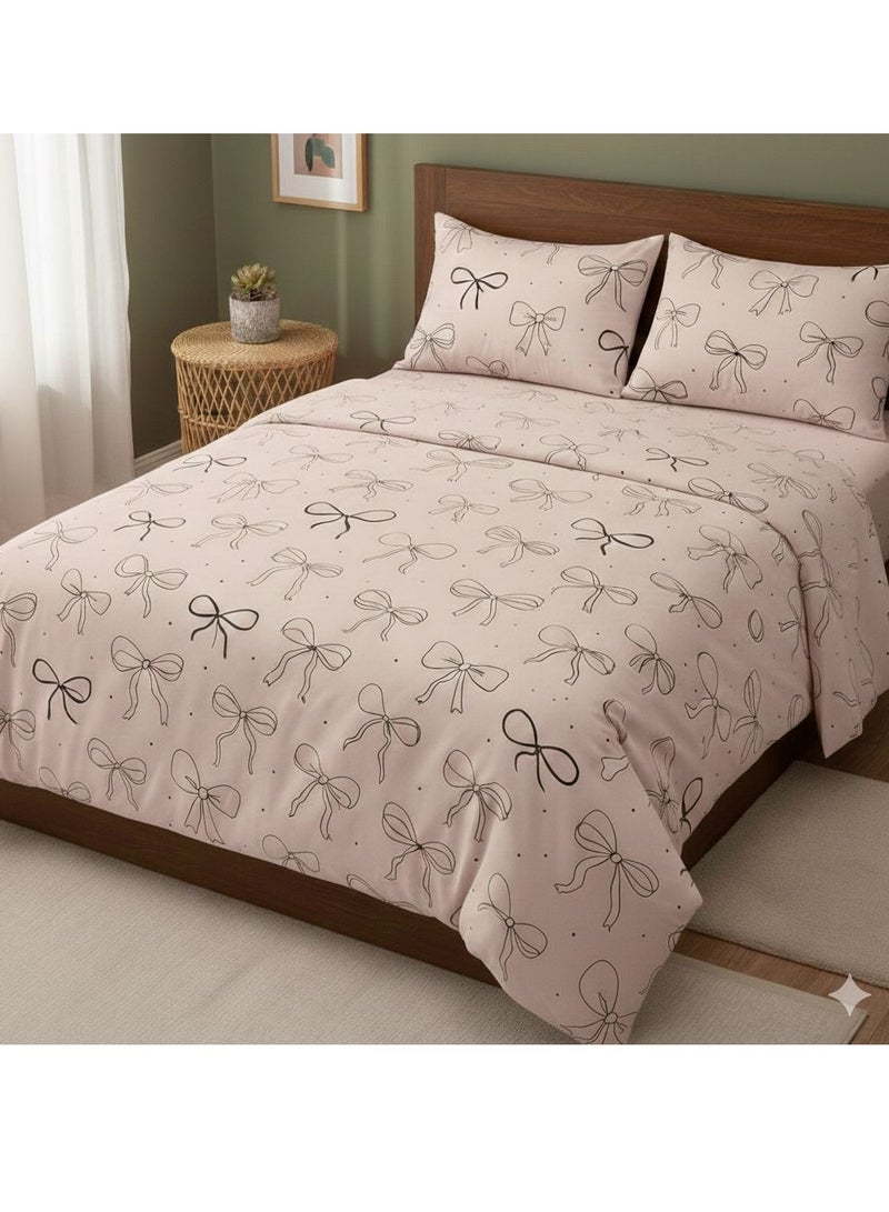 Yarlin-Bed Set (Flat Bedsheet for 160 cm beds and 2 Small Pillowcases (Bow Chic) Design